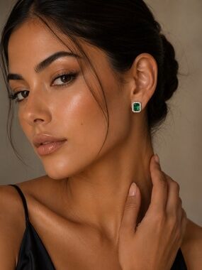 Emerald Luxe Halo Stud Earrings
